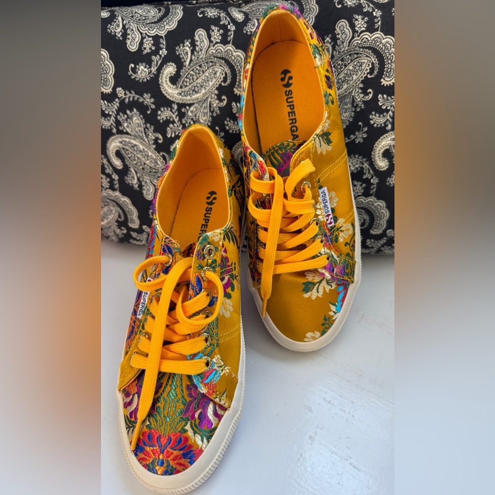 Superga Yellow Sneakers with Floral Pattern
